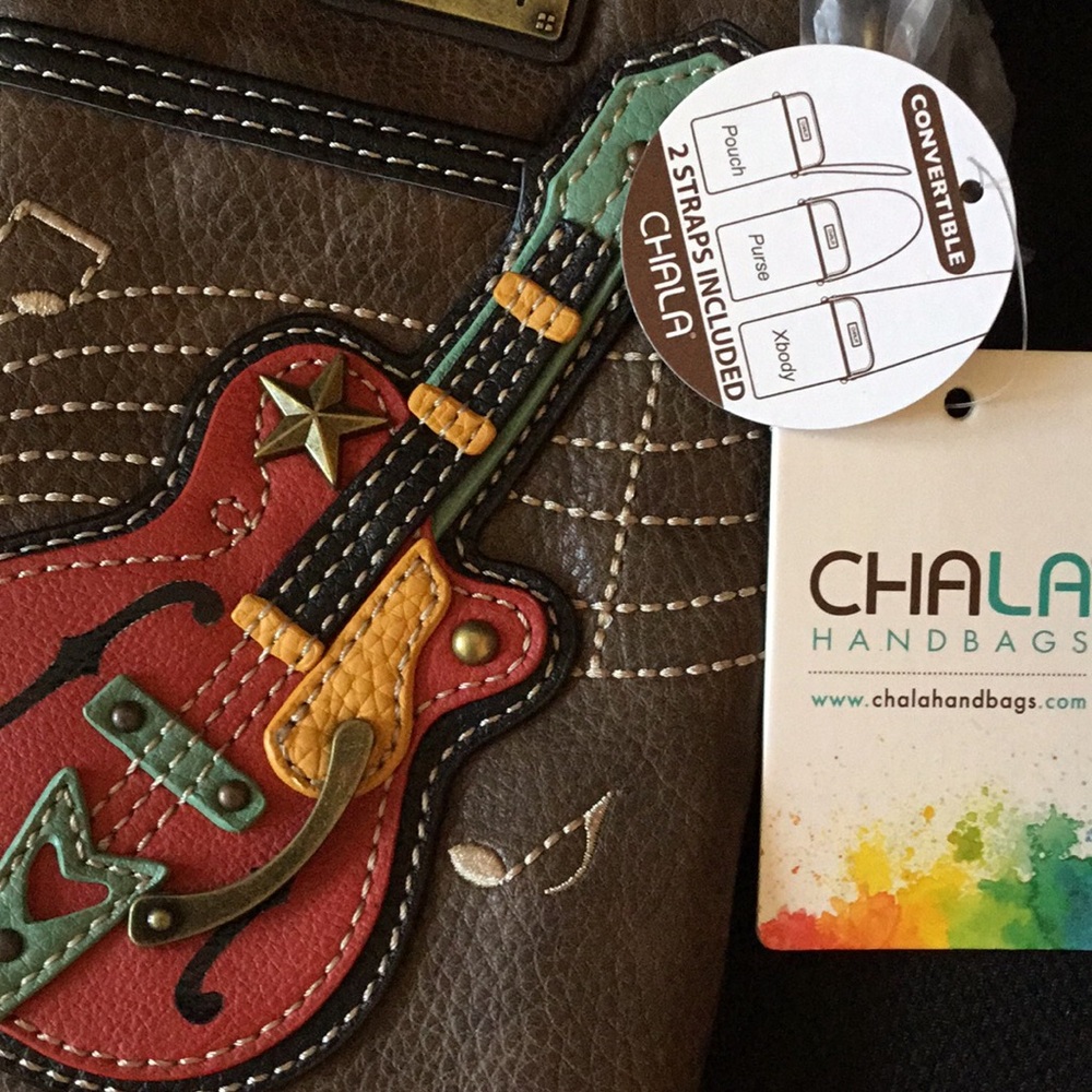 Chala Convertible Guitar Patch Crossbody Bag - Brown & Red